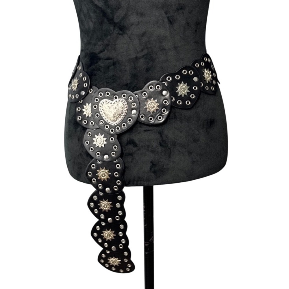 Black Heart Concho Belt Womens Western Boho Silver Grommet Festival 44 Inch